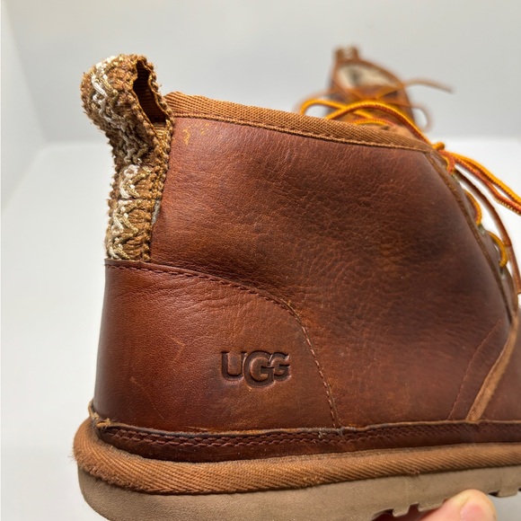 UGG Neumel Men’s 9 Brown Leather Wool Lined Chukka Boots - Picture 11 of 12